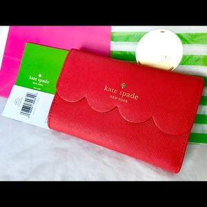 KATE SPADE Kieran Lily Avenue Scalloped Cherry Ballet Slippers Trifold Wallet